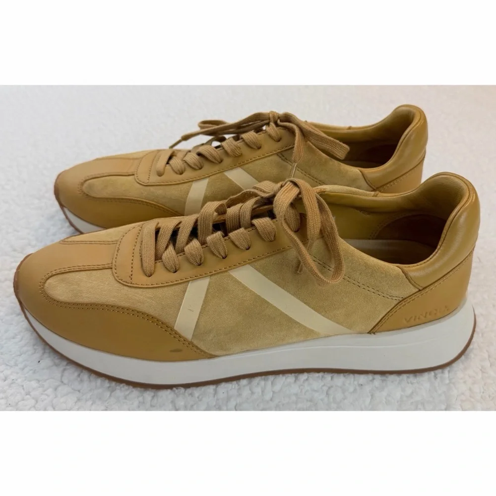 VINCE • Mustard Yellow Ohara Leather/Suede Lace-Up Oxford Sneakers, 10 - Picture 7 of 16